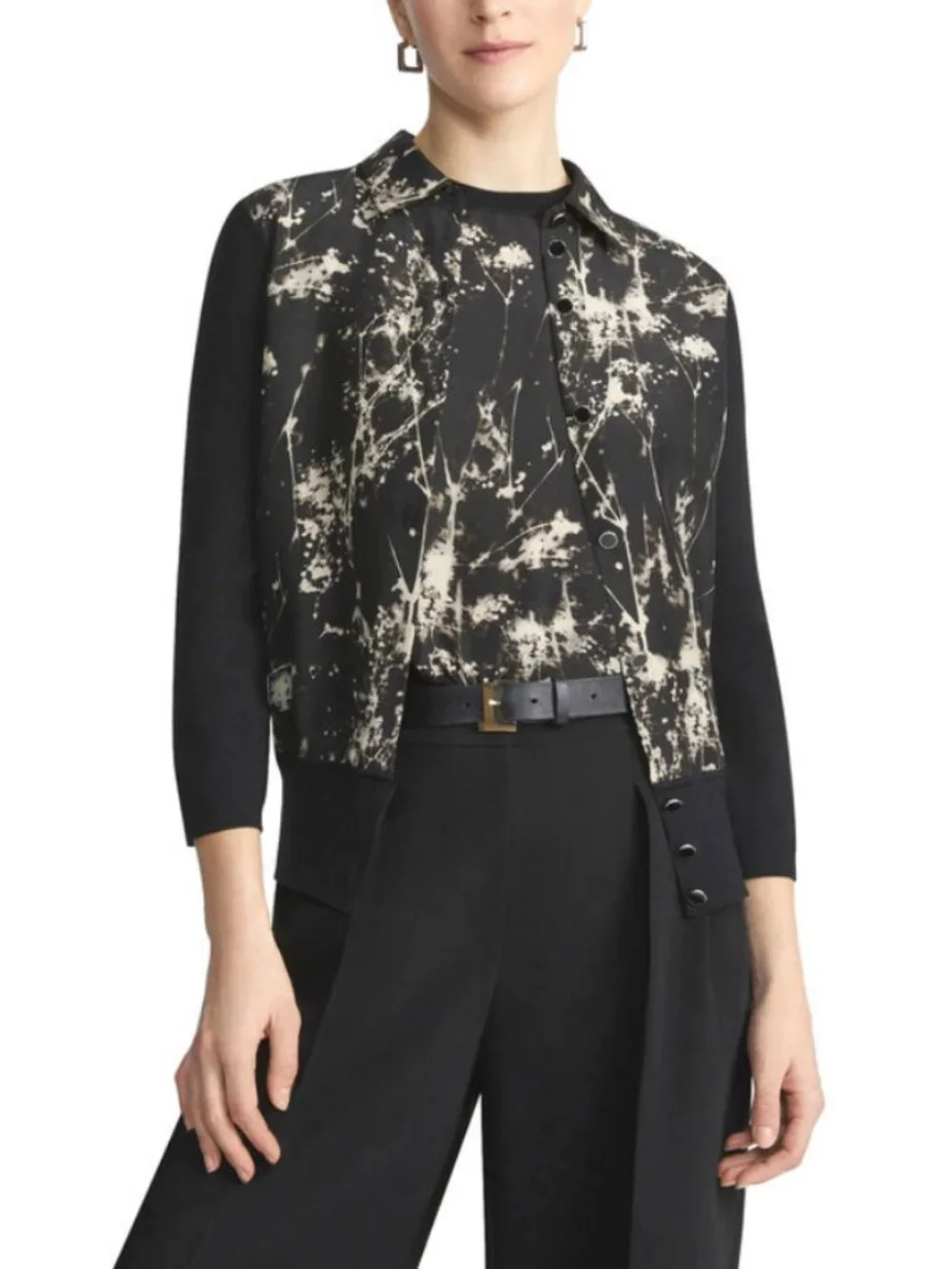 Lafayette 148 New York Sz. L Shadow Print Silk Chiffon Voile Cardigan